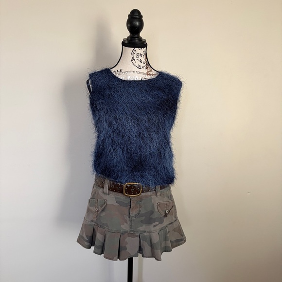 vintage artex blue eyelash knit y2k sleeveless top - Picture 2 of 7
